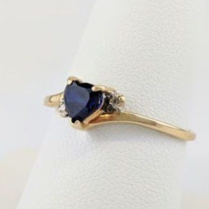 10k Gold Blue Heart Sapphire  Diamond Ring